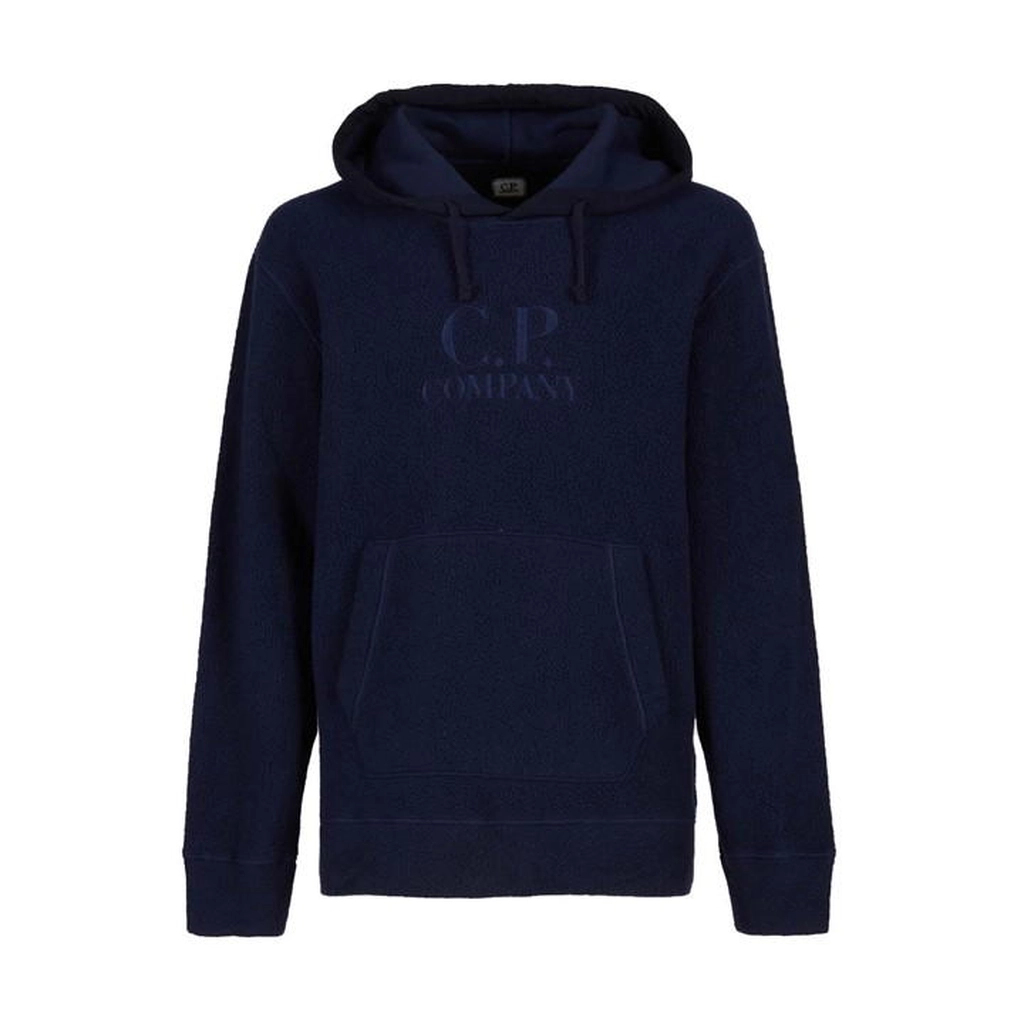 CP Company Wool Polar Fleece Logo Hoodie - Blue